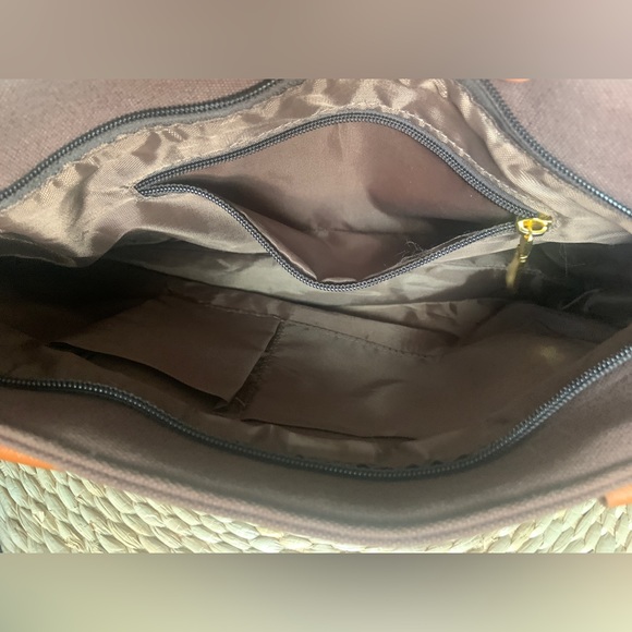 Brown canvas and camel vegan leather small tote bag - Picture 6 of 8